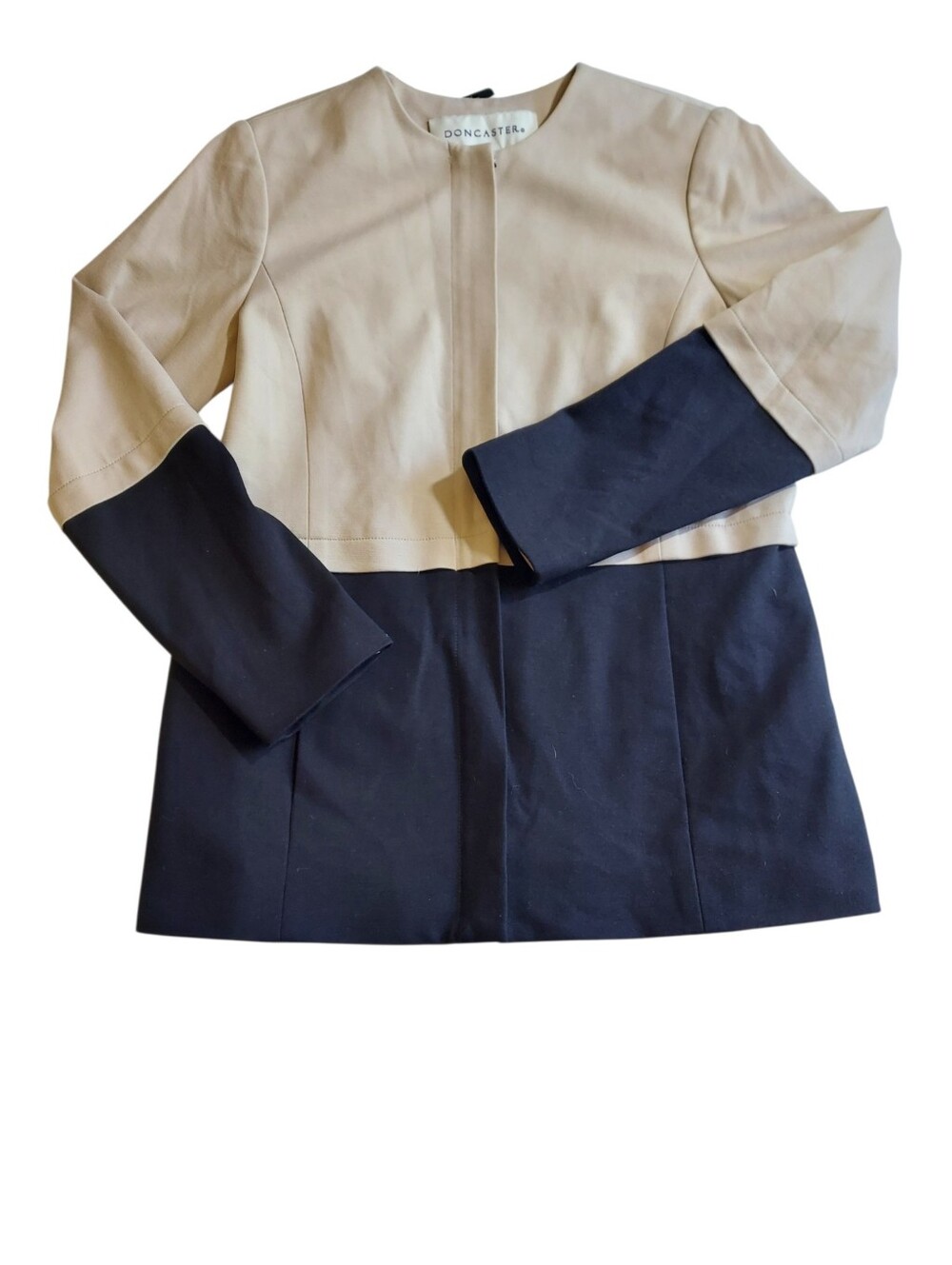 NWT Doncaster Beige Black Colorblock Zip Front Jacket Blazer Size 12 Career - Picture 2 of 10